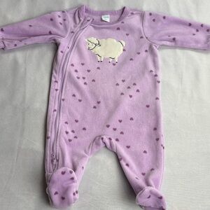 Pekkle Pajama Sleeper Purple Fleece Footed Soft Baby Girl Lamb Hearts Size 3M